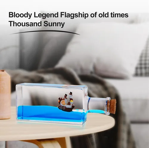 Miniatura 2 de LETINE Thousand Sunny - Decoración sensorial para adultos, diseño de barco pirata de anime insumergible en una botella, mini adorno de movimiento
