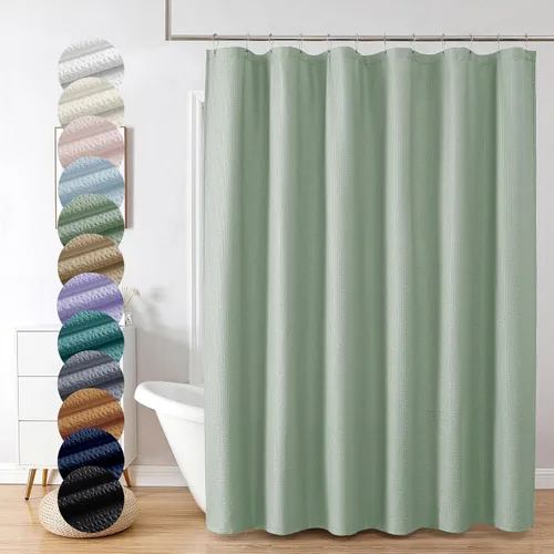 Miniatura 68 de OVZME Berry - Cortina de ducha extralarga verde de 96 pulgadas, cortina de baño de tela con textura en relieve 3D, cortina de baño grande para Verde