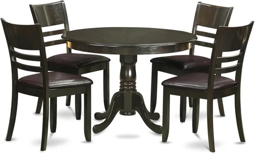 Miniatura 8 de East West Furniture HLLY5-CAP-W Juego de comedor de 5 piezas incluye una mesa de comedor redonda con pedestal y 4 sillas de cocina, 42 x 42