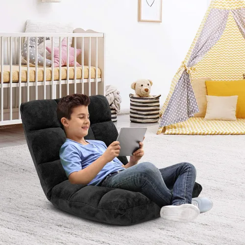 Miniatura 9 de GOFLAME Sofá de suelo plegable de 14 posiciones, sofá ajustable para juegos, silla acolchada, cama plegable para dormir para sala de estar, Negro