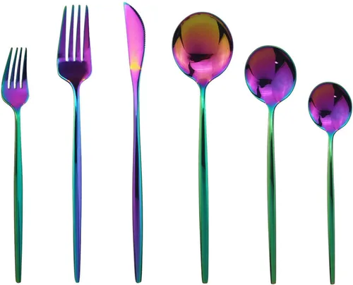 Miniatura 11 de JASHII Juego de cubiertos de acero inoxidable de 24 piezas con acabado brillante para 4 personas, cuchillo de cena, tenedor, cuchara, tenedor