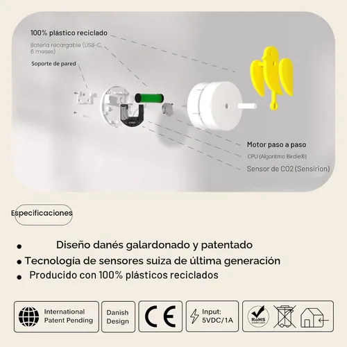 Miniatura 6 de Birdie 2.0 - Monitor de CO2 de diseño interior - Medidor de calidad del aire para el hogar y la oficina - Promueve la salud mental y física