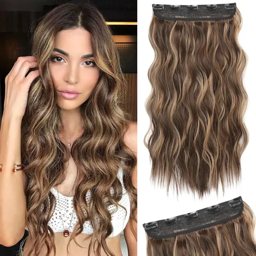 Miniatura 34 de REECHO Extensiones de cabello rubio, extensiones de una pieza con clip de 20" para mujer, extensiones de cabello sintético suave y natural con ondas