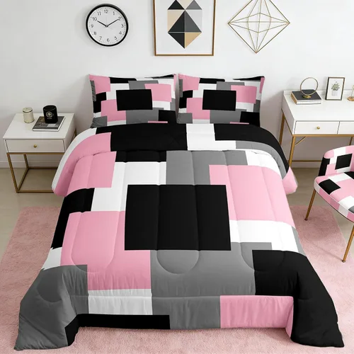 Miniatura 41 de Castle Fairy Juego de edredón con estampado azteca occidental, juego de ropa de cama geométrica a rayas marrones para niños y adolescentes