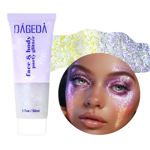 Miniatura 21 de DAGEDA Gel de purpurina corporal, lentejuelas de gel corporal con purpurina para la cara, sombra de ojos líquida, purpurina gruesa para cara, Sirena