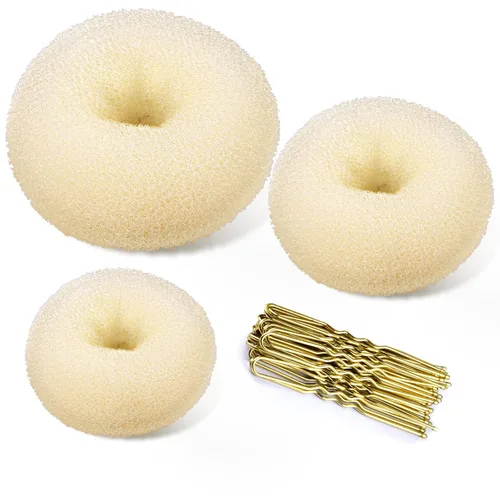 Miniatura 10 de TsMADDTs Máquina para hacer moños de pelo en forma de dona, 3 piezas, color marrón oscuro, estilo anillo, con 20 horquillas en forma de U para bailar