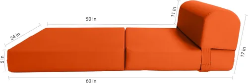 Miniatura 6 de D&D Futon Furniture. Cama plegable de espuma para silla, sofá estudio, colchón de espuma plegable para invitados (6 x 24 x 70 pulgadas, naranja)