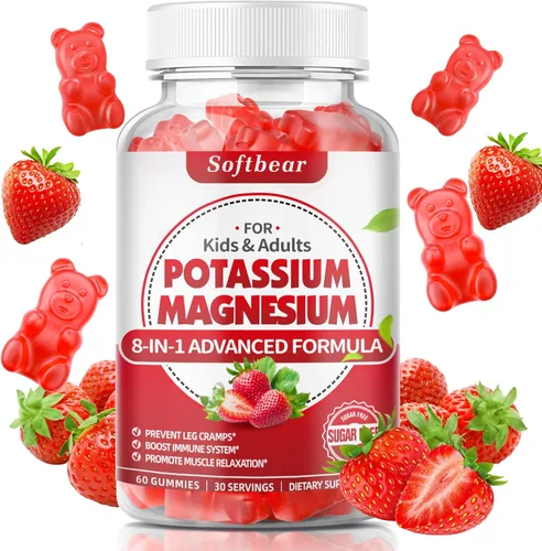 Miniatura 9 de softbear Gomitas de potasio para adultos, suplemento de magnesio y potasio de alta absorción con vitamina B6 para calambres en las piernas y salud