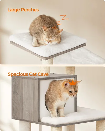 Miniatura 7 de Feandrea Árbol para gatos, torre moderna para gatos de 56.3 pulgadas, condominio de felpa de varios niveles con postes rascadores, hamaca, cojín