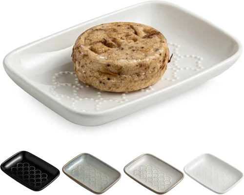 Miniatura 18 de Gomakren Jabonera para ducha, soporte de cerámica para jabón con diseño de panal, bandeja ahorradora de jabón para fregadero de cocina y baño, Beige