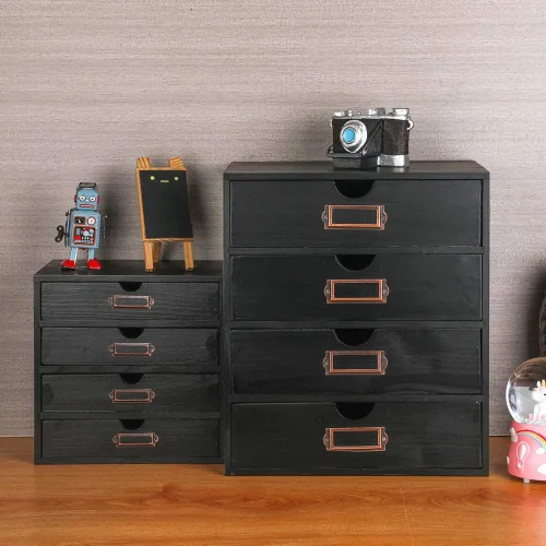 Miniatura 6 de Caja de Almacenamiento de Madera Organizador de Escritorio Rústico con 4 Cajones Accesorios de Escritorio de Oficina Estante Pequeños Contenedores