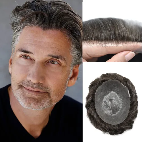 Miniatura 20 de Tupé para hombres, sistema de unidades de cabello humano real, pieza de cabello humano real para hombres, extensiones de pelo de tupé, línea capilar
