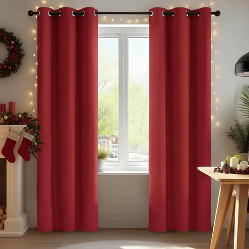 Deconovo - Cortinas opacas con ojales y aislamiento térmico Rojo
