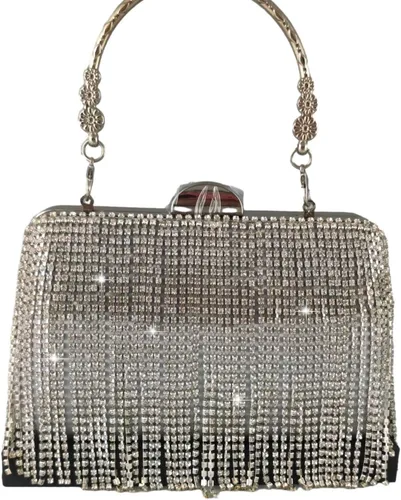 Miniatura 3 de Boutique De FGG Bolso de mano de cristal con borla, elegante bolso de noche para novias, bolsos de diamantes de imitación de fiesta de boda