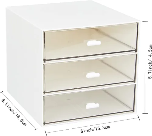 Miniatura 3 de Organizador de escritorio con 3 cajones, caja de almacenamiento de escritorio de plástico transparente, organización de escritorio para suministros