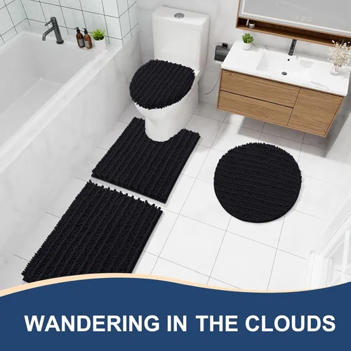 Miniatura 8 de Arotive - Alfombra de baño de lujo de chenilla, extra suave, gruesa, absorbente, esponjosa, antideslizante, se puede lavar y secar a máquina, Negro