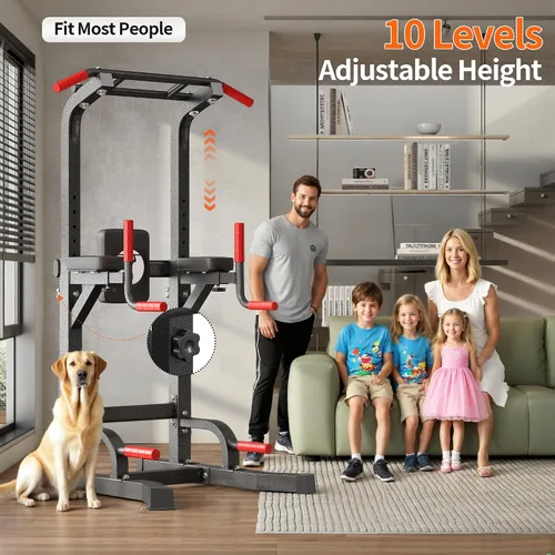 Miniatura 3 de SogesHome Power Tower Pull Up Bar Dip Stand, 10 Adjustable Height Free Standing Assistive Trainer Dip Station, Multi-Function Strength Training