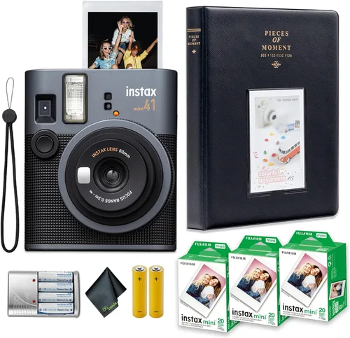 Fujifilm Paquete de cámara de película instantánea Instax Mini 41 con paquete económico de película instantánea (60 hojas/fotos) + 4 pilas AA