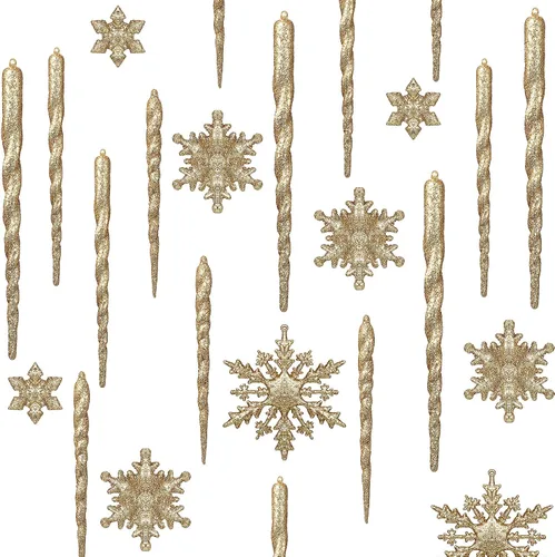Miniatura 13 de Chuangdi 72 adornos de carámbano de copo de nieve para árbol de Navidad, carámbanos con purpurina retorcida, decoración de gota de acrílico