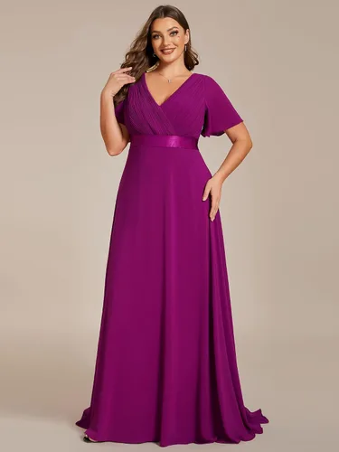 Miniatura 108 de Ever-Pretty Vestido formal para mujer, Navidad, Año Nuevo, cuello en V, gasa, talla grande, largo hasta el suelo, vestido de dama de honor