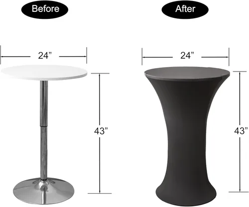 Miniatura 4 de Mantel redondo de 24x43 pulgadas de elastano para cóctel, mantel elástico negro ajustable para mesa alta de bar, cubierta de mesa circular ajustable