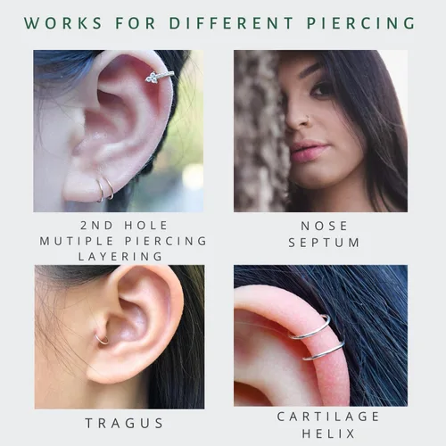 Miniatura 5 de Pequeños aretes de aro huggie de oro o plata de ley para mujeres y niñas, cartílago, nariz, hélix, tragus