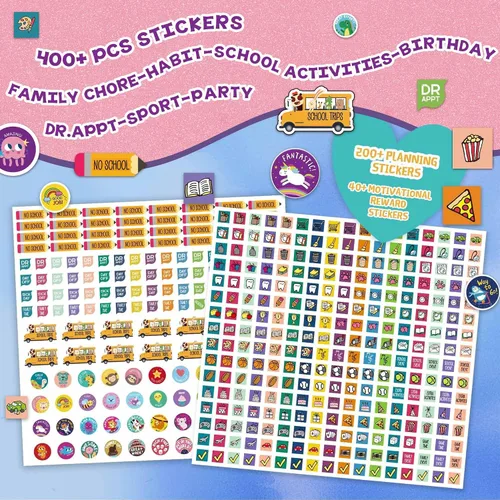 Miniatura 5 de Calendario infantil 2026 – Calendario de unicornio 2026 de 12 x 12 pulgadas para niños con más de 400 calcomanías divertidas, perfecto