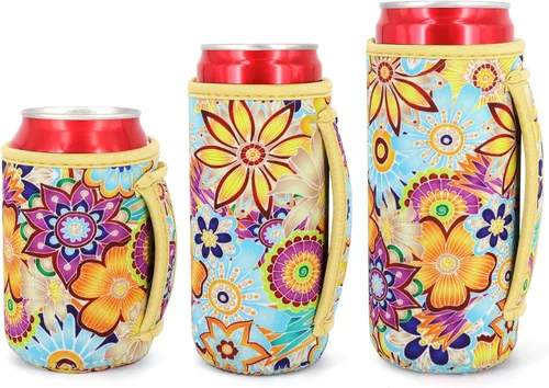Miniatura 18 de Paquete de 3 fundas de neopreno reutilizables aisladas para latas con asa para refrescos, bebidas energéticas, gaseosas, cerveza, seltzer duro