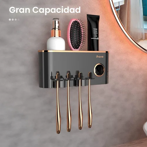 Miniatura 2 de iHave Portacepillos de dientes, accesorios de baño con dispensador de pasta de dientes, 2 tazas soporte para cepillos de dientes, decoración de baño