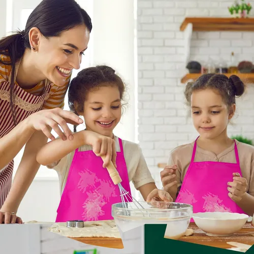 Miniatura 5 de 12 piezas de delantales para niños de color rojo rosa con 2 bolsillos amplios para arte, actividades de pintura, manualidades en la cocina Rosa Rojo