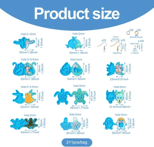 Miniatura 2 de Mega Pet 11 piezas de moldes de silicona para colgantes de animales, moldes de resina para hacer aretes con anillos abiertos, ganchos para aretes