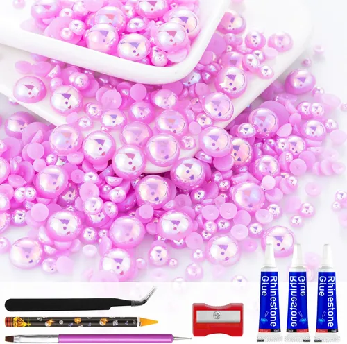 Miniatura 50 de 60g de Perlas Acuamarina Dorada con Diamantes de Imitación para Manualidades Tamaño Mixto 3mm-10mm Color AB Redondas Perlas Medias Planas Conjunto
