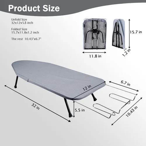 Miniatura 2 de SheeChung Tabla de Planchar Pequeña de Mesa 32" L x 12" A, Tabla de Planchar Plegable con Descanso para Plancha, Base de Metal de Malla, Funda