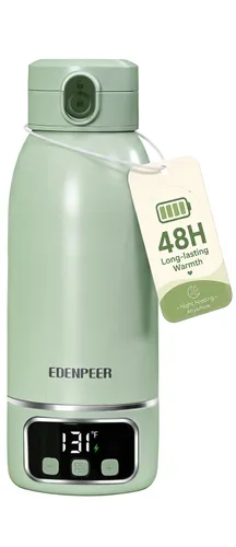 Calentador de botellas portátil sobre la marcha, 17.6 onzas, 120 W, calentamiento más rápido, batería de 17400 mAh de larga duración para