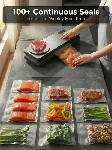 Miniatura 4 de Sellador al vacío para alimentos, potente máquina selladora al vacío de 90 kPA con báscula digital de cocina, sellador al vacío de alimentos 12 en 1