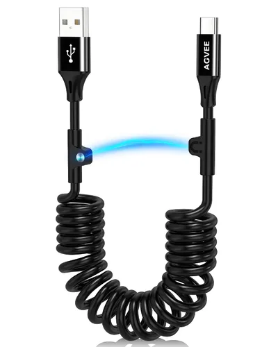 Miniatura 14 de AGVEE Cable de carga corto USB a USB-C en espiral de 1.5 pies [certificado USB-IF] Cable de carga rápida de 3 A en el automóvil para iPhone 17/16/15