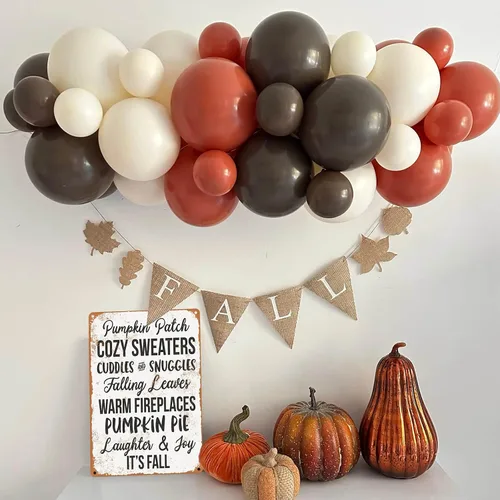 Miniatura 5 de Ylens Letrero de metal con aspecto vintage, 8 x 12 pulgadas, diseño de calabaza, suéteres acogedores con hojas que caen