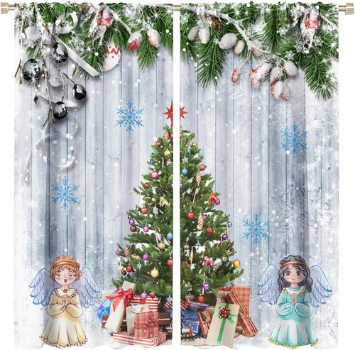 Miniatura 21 de Cortina opaca de Navidad para ventana, campanas de Navidad, festivales, decoración de atmósfera, cortina para sala de estar, habitación