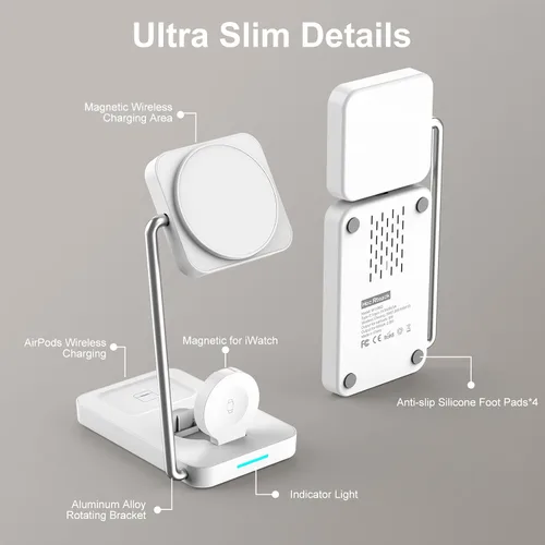 Miniatura 3 de Estación de carga inalámbrica 3 en 1, cargador inalámbrico magnético plegable PD20W para dispositivos Apple iPhone 12-16 Series Apple Watch AirPods
