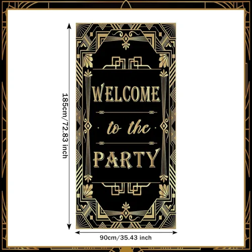 Miniatura 3 de Decoración de pancarta de bienvenida a la fiesta: decoraciones de fiesta temática de Gatsby de los años 20 – Cubierta de puerta estilo jazz