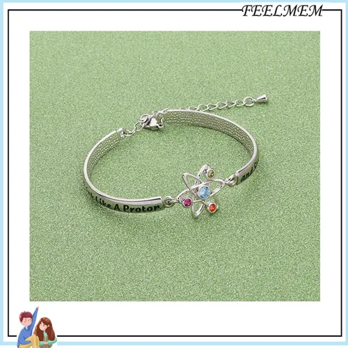 Miniatura 4 de FEELMEM Pulsera de ciencia atómica, regalo de química, piensa como un protón y mantente positivo, regalo de ciencia química para graduados