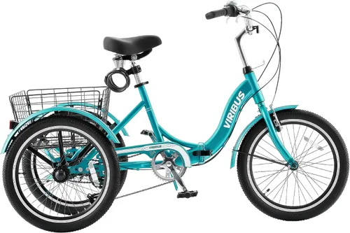 Miniatura 9 de VIRIBUS Triciclo plegable para adultos, triciclo plegable de 20 pulgadas para adultos de 1 o 7 velocidades con cesta, bicicletas plegables de 3