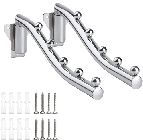 Miniatura 8 de Ganchos plegables montados en la pared, estante de secado de ropa plegable para montaje en pared, paquete de 2 soportes de gancho de brazo oscilante