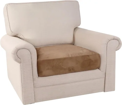 Miniatura 8 de PrinceDeco Funda de cojín de terciopelo elástico para sofá, funda de cojín suave para cojines de silla, protector de muebles, cojín de asiento, Camel