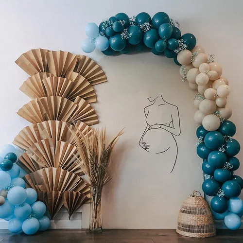Miniatura 4 de Set de globos azul polvo, 60 paquetes de 12 pulgadas de globos metálicos dorados cromados, azul macarrón, azul océano, blanco arena, confeti