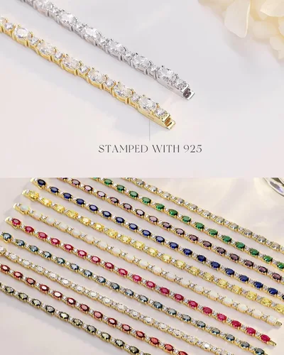 Miniatura 5 de FANCIME Pulseras de plata de ley chapada en oro de 14 quilates, pulseras de tenis de plata de ley de 0.157 pulgadas, pulseras de oro, pulseras