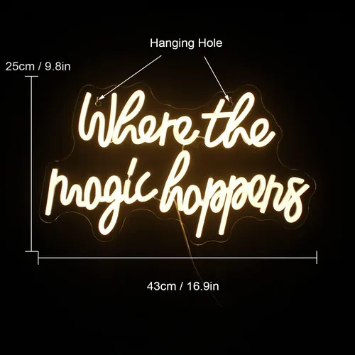 Miniatura 2 de Letrero de neón con texto en inglés «Where The Magic Happens», luz LED blanca cálida para decoración de pared, letras alimentadas por USB, luz