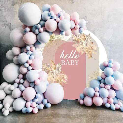 Miniatura 3 de AOFOTO Cubierta de fondo redonda bohemia de 3 x 3 pies para baby shower, cubierta de arco rosa bohemio chic con flores, tema de Hello Baby, fondo