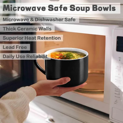Miniatura 5 de Tazones de sopa con asas y cucharas, cuenco de cerámica para ramen de 30 onzas con tapa, tazas grandes para fideos instantáneos, cuencos grandes