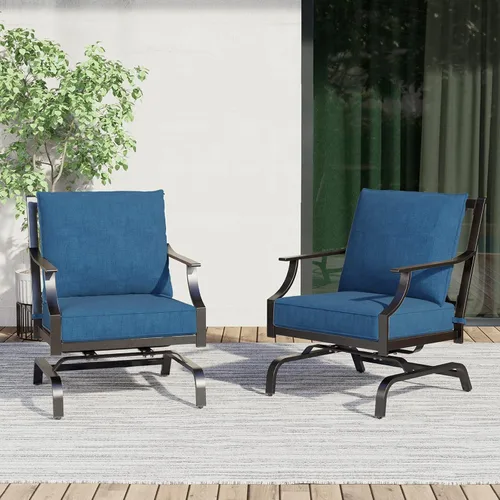 Grand patio Sillas para exteriores, mecedoras para exteriores, juego de 2, sillas de asiento de patio con cojines de olefina, color azul pavo real